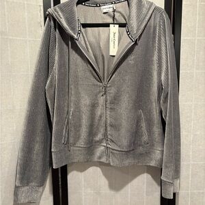 Juicy Couture Gray/silver Metalic Wale Velour Zip-Up Hoodie